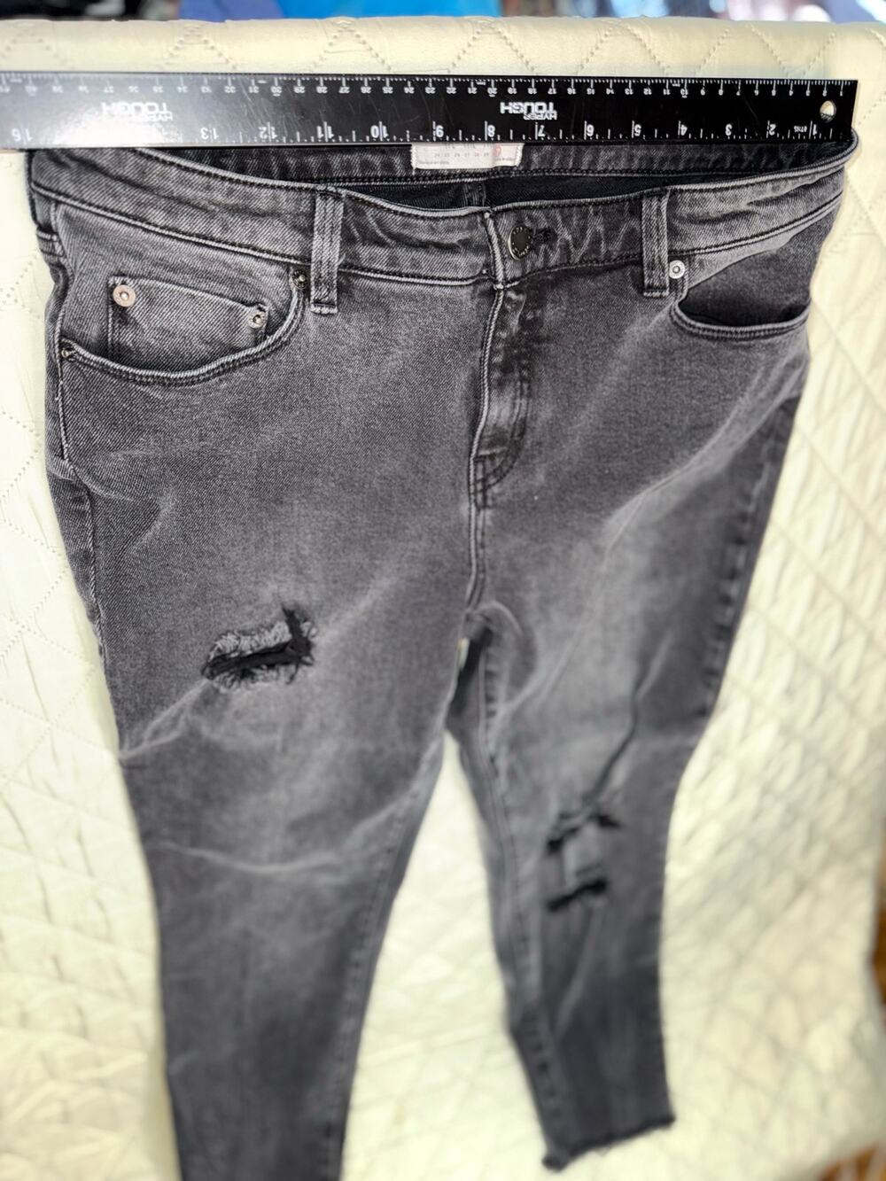 We The Free Free People Jeans Womens 31 Black Distressed Skinny Raw Hem Denim